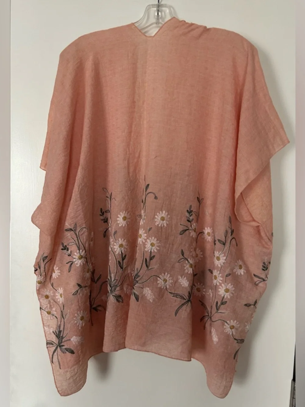 PEACH FLORAL EMBROIDERED DUSTER KIMONO - Picture 2 of 4